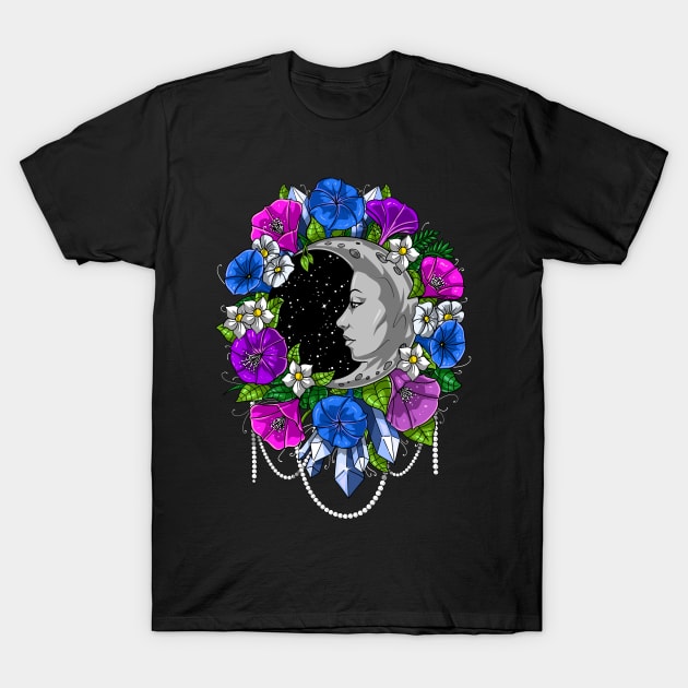 Moon Floral Fantasy T-Shirt by underheaven